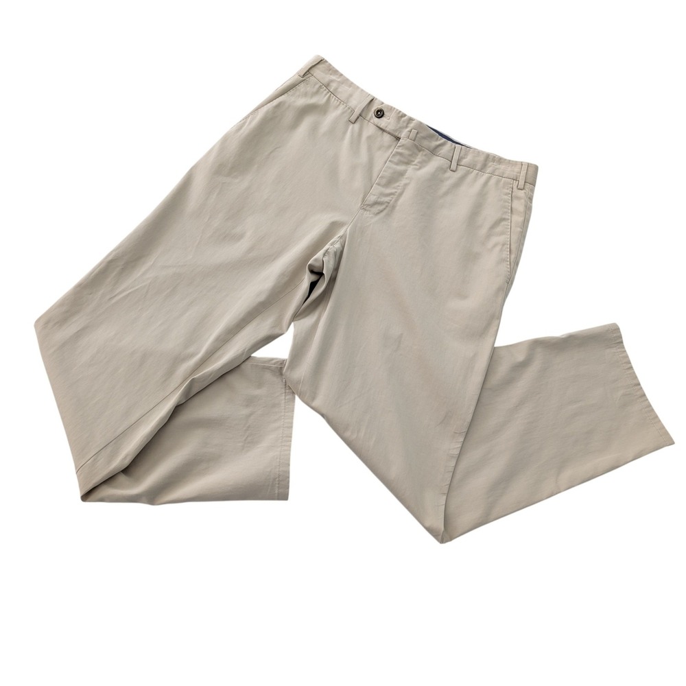 PT01 Pantaloni Torino Mens 32 Slim Fit Stretch Cotton Silk Khaki Trousers Italy